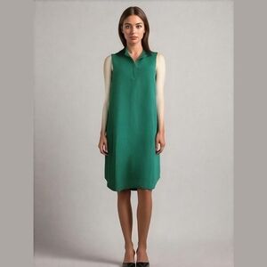 Modbe Collard Sleeveless Midi Dress M Fully Lined‎ Green Black Trim